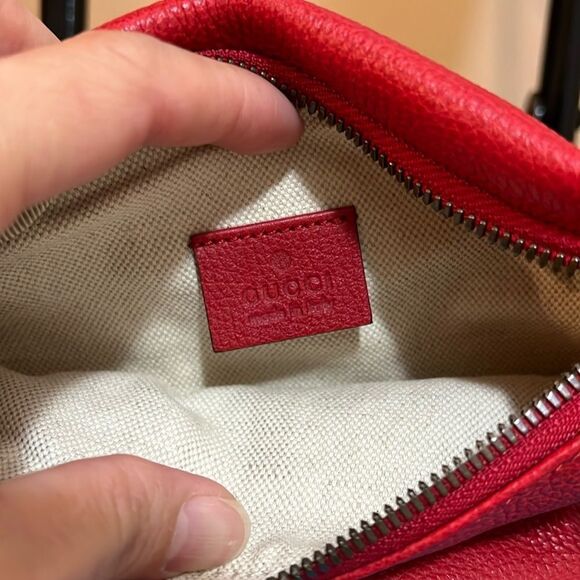 ❤️NWOT Gucci Belt Grained Logo Hibiscus Red Calfskin Cross Body Bag - Picture 4 of 14